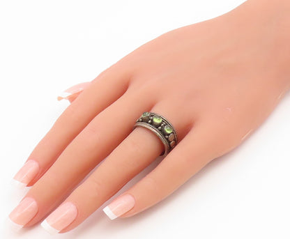 925 Sterling Silver Vintage Ring Classic Cabochon Peridot Band  Sz 8.5  RG36943