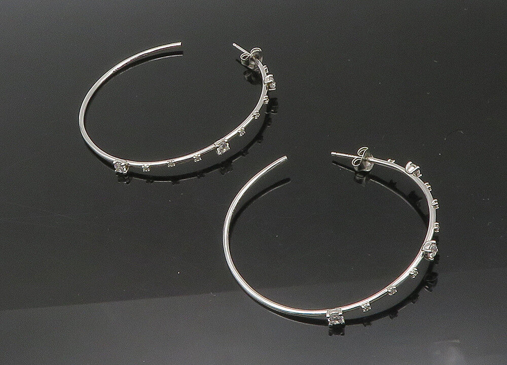 925 Sterling Silver  Vintage Sparkling Cubic Zirconia JHoop Earrings  EG10932