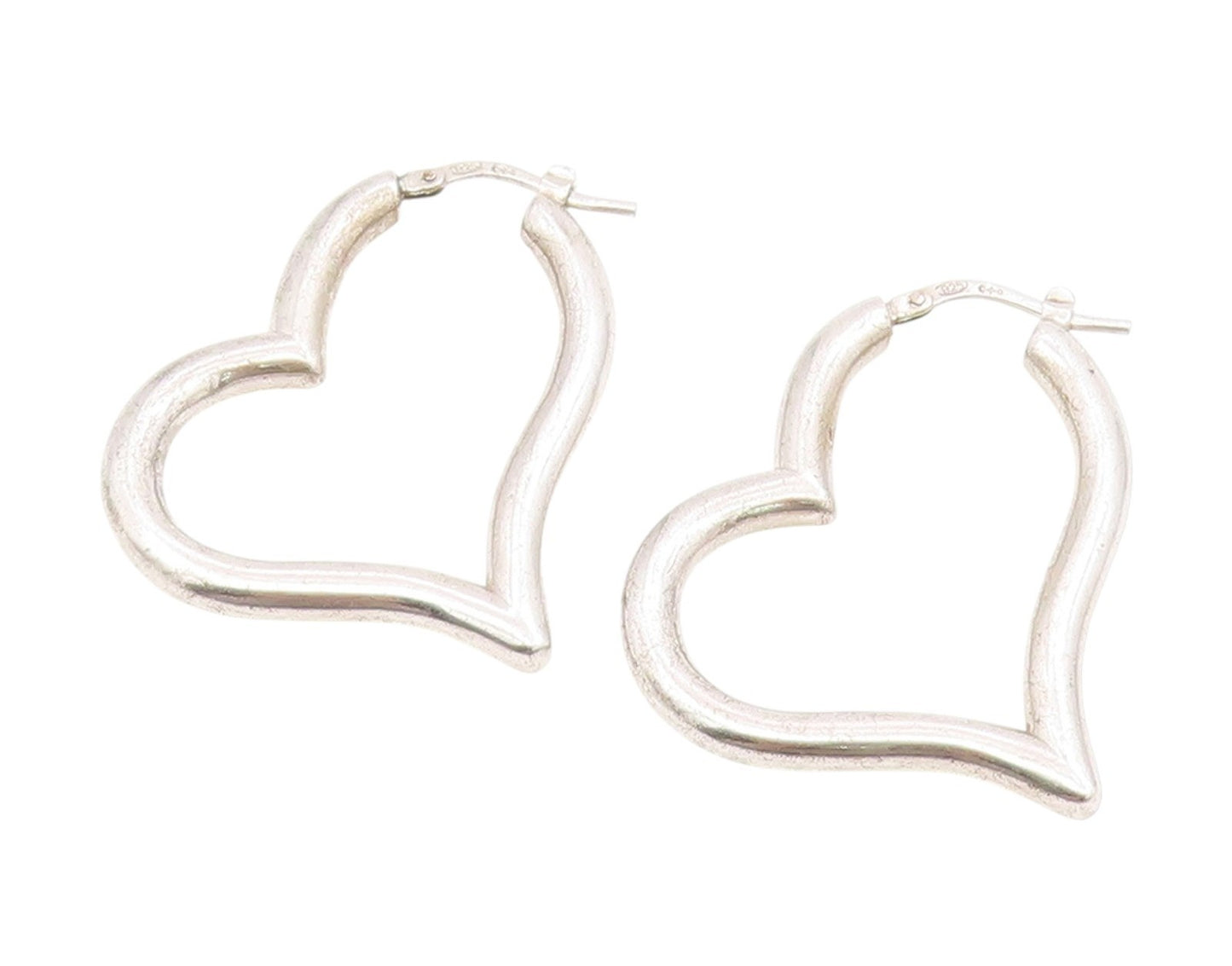 925 Sterling Silver Vintage Earrings Minimalist Open Love Heart Hoops  EG13970
