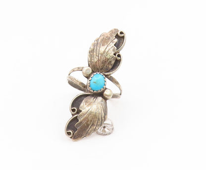 925 Sterling Silver Vintage Ring ZUNI MARY ROMERO Turquoise Leaf Sz 8.5 RG35191