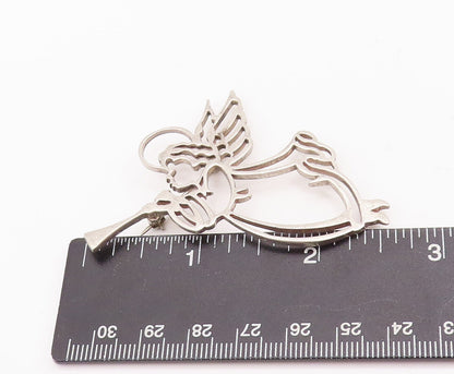 925 Sterling Silver Vintage Brooch Pin Angel Playing Music Stencil  BP10895