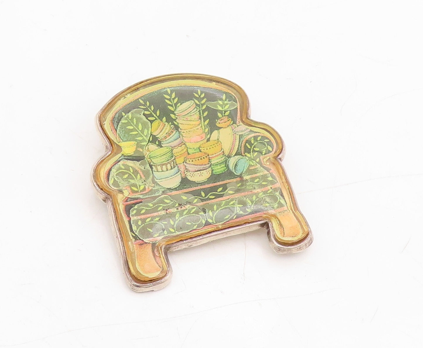 925 Sterling Silver Vintage Brooch Pin MEINK Enameled Cutout Chair  BP11455