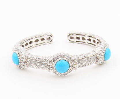 925 Sterling Silver Vintage Bracelet JUDITH RIPKA Turquoise & CZ Cuff  BT12168