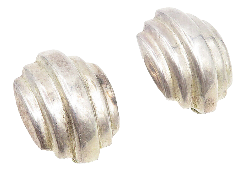 925 Sterling Silver  Vintage Shiny Fluted Dome Non Pierce Earrings  EG5516