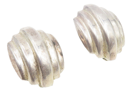 925 Sterling Silver  Vintage Shiny Fluted Dome Non Pierce Earrings  EG5516