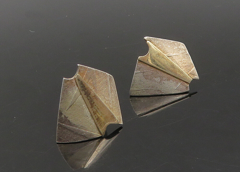 DESIGNER 925 Silver & 14K GOLD  Vintage Modernist Drop Earrings  EG11390