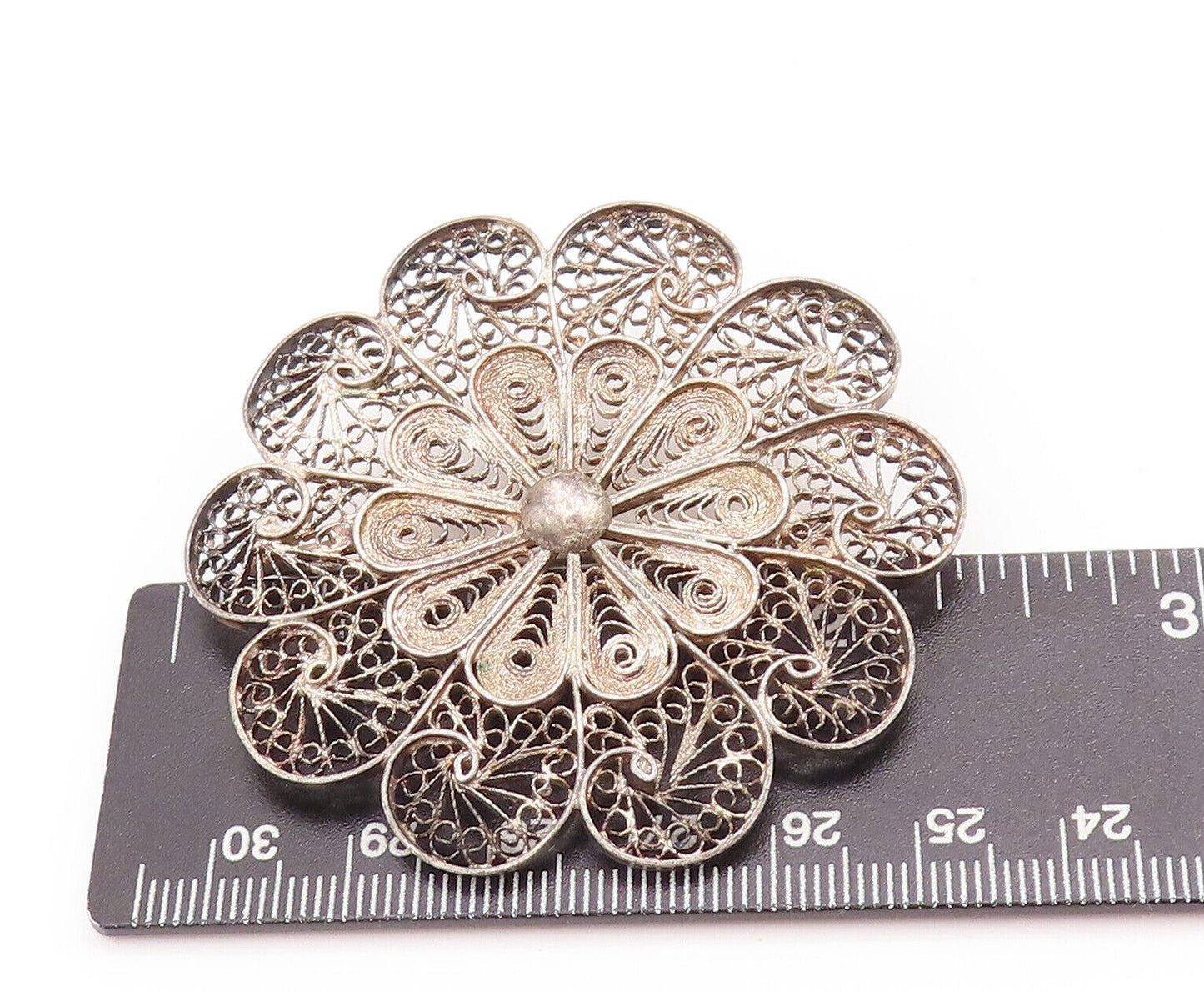 925 Sterling Silver Vintage Brooch Pin MIDDLE EAST Filigree Work Flower  BP10844