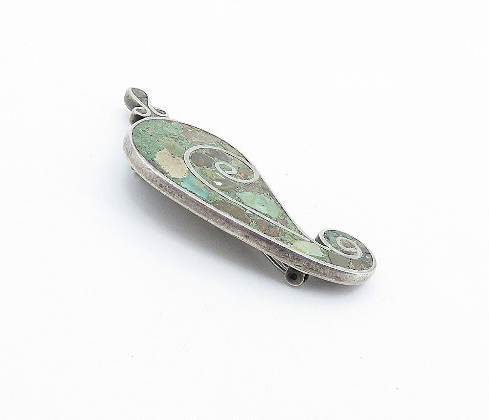 TAXCO MEXICO 925 Silver  Vintage Jasper Spiral Design Brooch Pin  BP2510