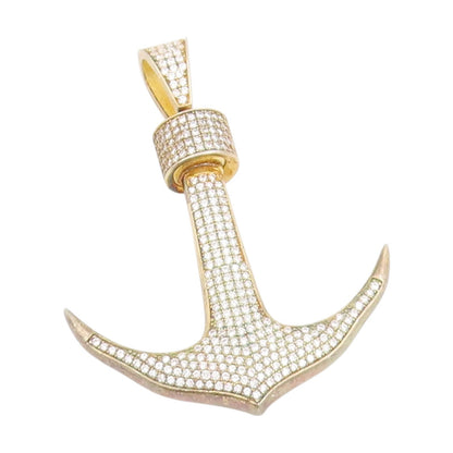 925 Sterling Silver Vintage Pendant Gold Plated CZ Nautical Anchor  PT25626