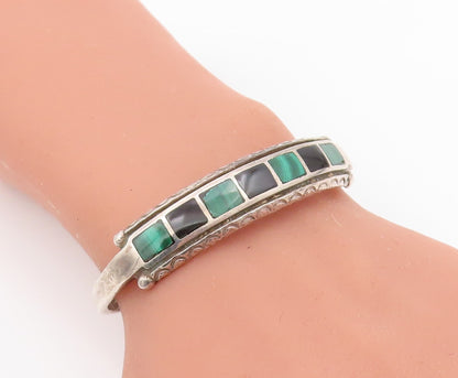 925 Sterling Silver Vintage Bracelet NAVAJO ZUNI Square Gemstone Inlay  BT10989