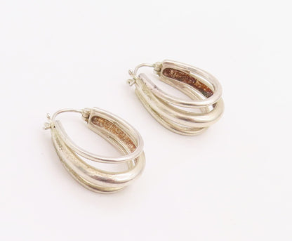 925 Sterling Silver Vintage Earrings Solid Cutout Designer J Hoops  EG13214