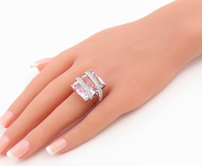 925 Sterling Silver Vintage Ring Faceted Amethyst With CZ Wrap Band Sz 8 RG36482