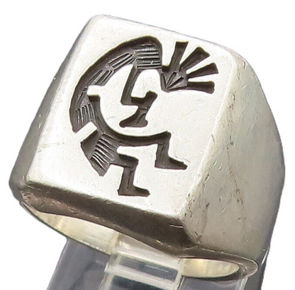 NAVAJO 925 Silver  Vintage Carved Kokopelli Dancer Signet Ring Sz 7.75 RG26264