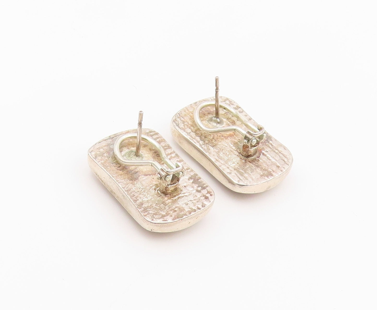 925 Sterling Silver Vintage Earrings POLAND Amber Geometric Omega Back  EG14451