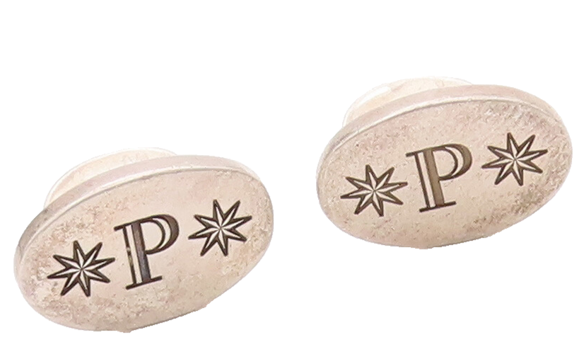 925 Sterling Silver Vintage Cuff Links Minimalist Oval Etched Star & 'P'  TR3709