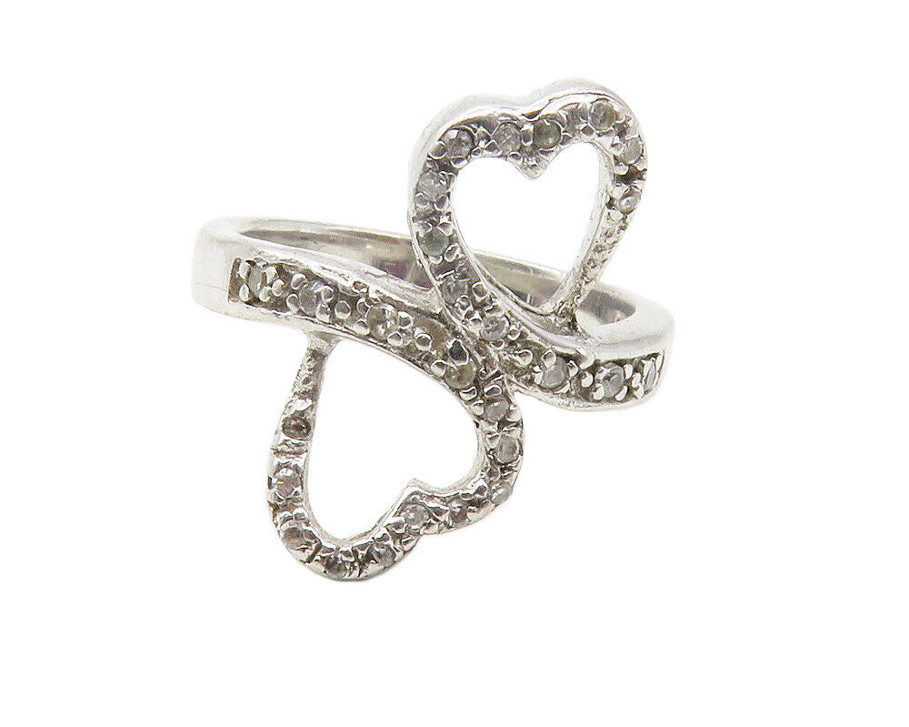 925 Sterling Silver  Topaz Open Love Heart Bypass Band Ring Sz 5.5  RG11828