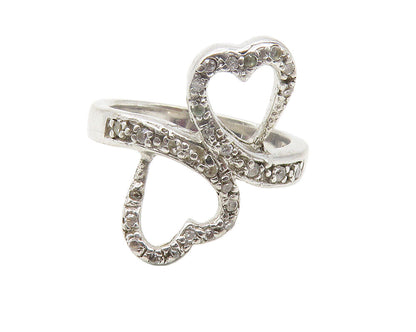 925 Sterling Silver  Topaz Open Love Heart Bypass Band Ring Sz 5.5  RG11828