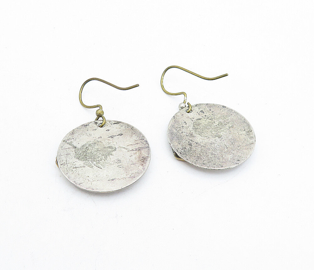 925 Sterling Silver  Vintage Modernist Two Tone Design Dangle Earrings  EG2634