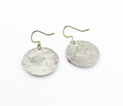 925 Sterling Silver  Vintage Modernist Two Tone Design Dangle Earrings  EG2634