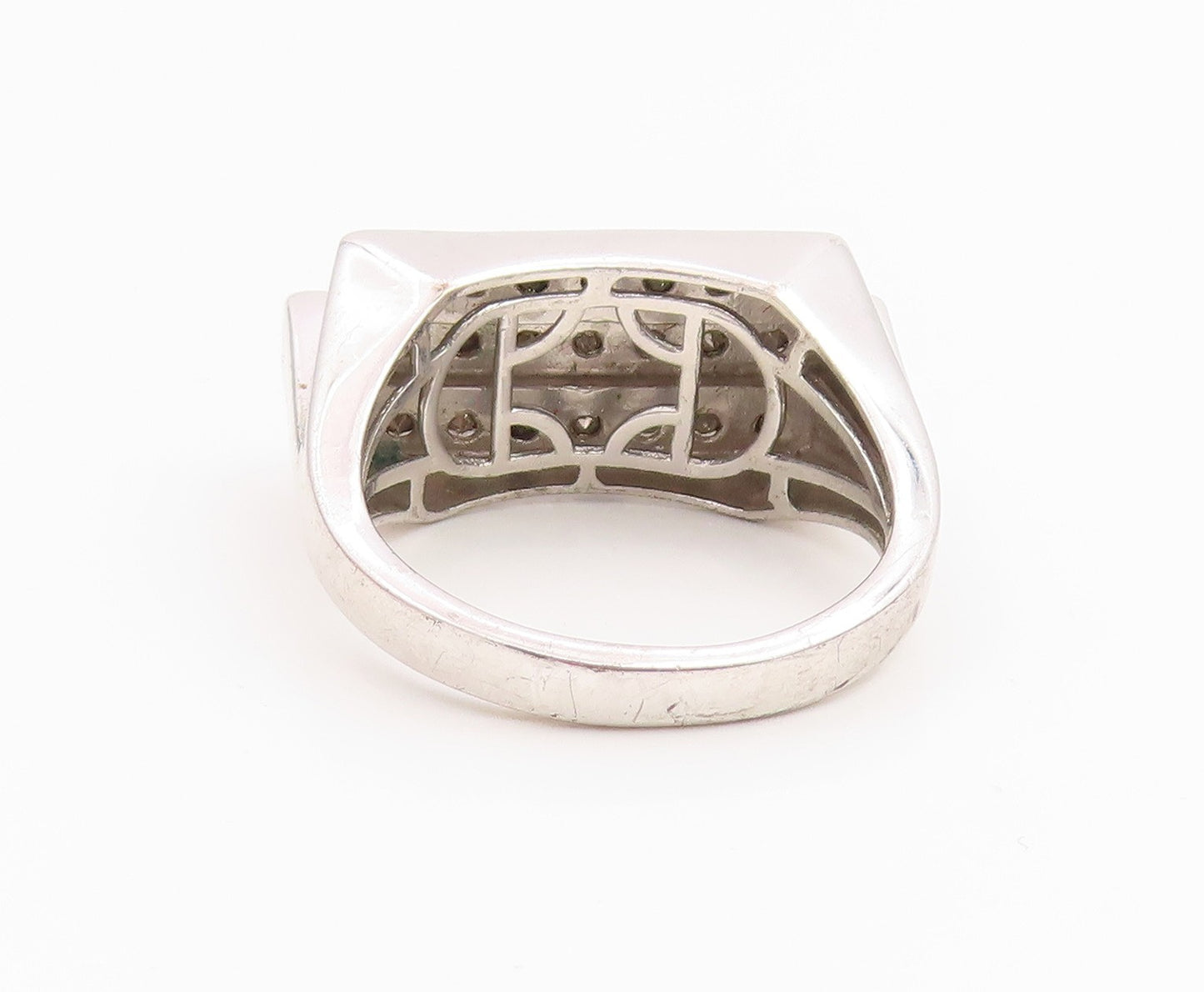 925 Sterling Silver Vintage Ring KARIS Emerald Rectangular Band  Sz 13  RG35379