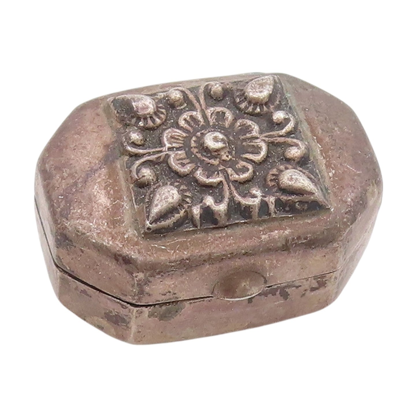 925 Sterling Silver Vintage Pill Box Floral Octagonal Trinket OPENS   TR4009