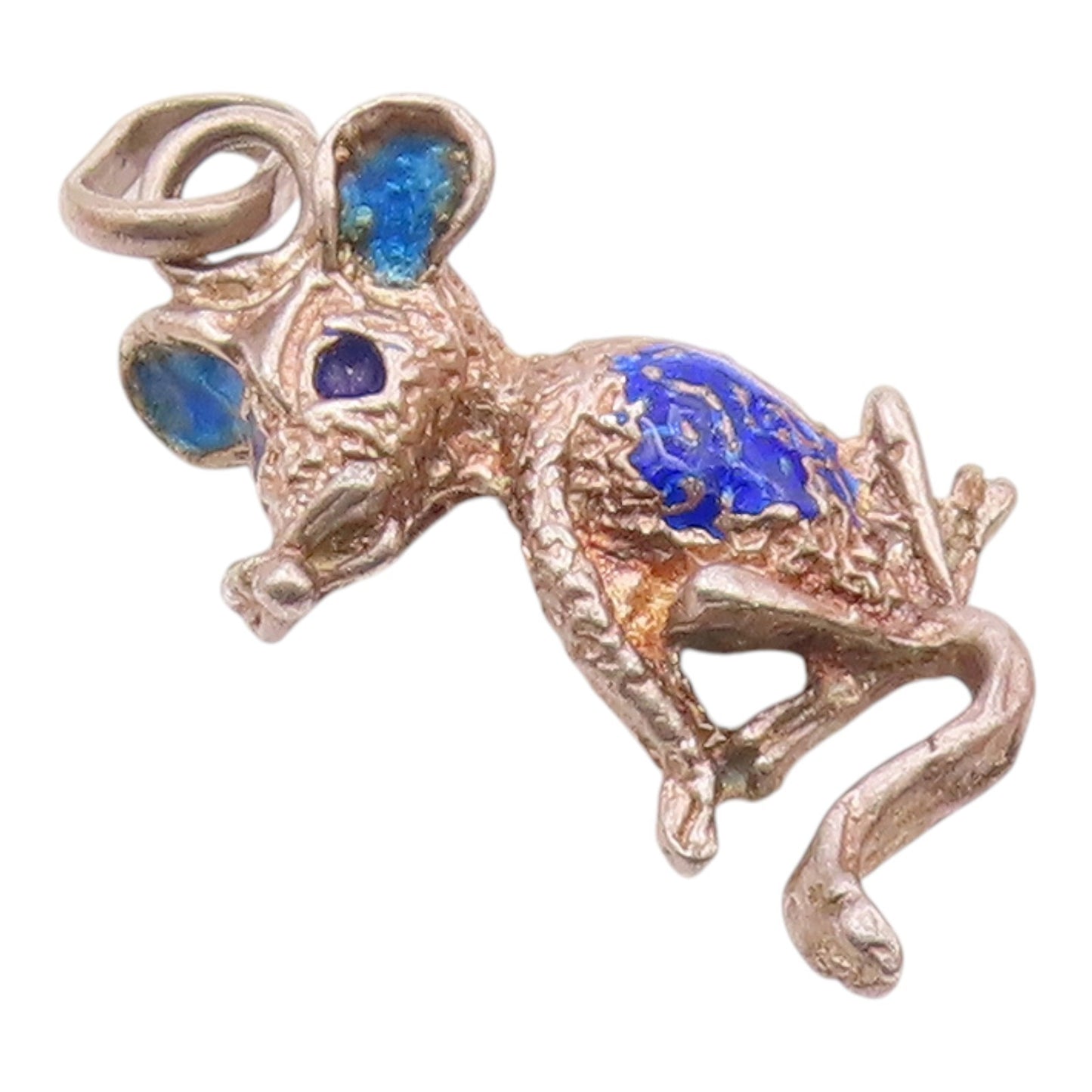 925 Sterling Silver  Vintage Minimalist Carved Enamel Mouse Pendant  PT21800