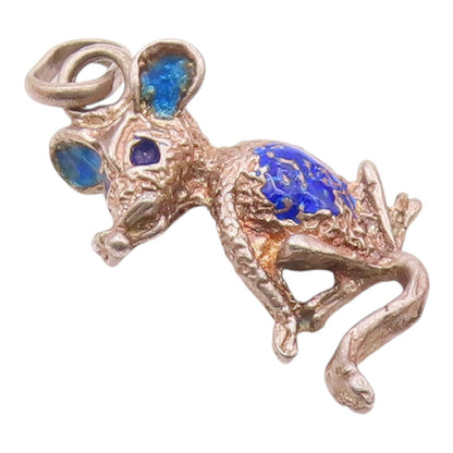 925 Sterling Silver  Vintage Minimalist Carved Enamel Mouse Pendant  PT21800