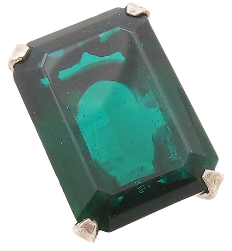 925 Sterling Silver Vintage Ring UNCAS Antique Large Green CZ  Sz 5  RG29088