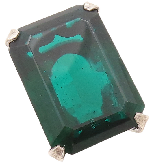 925 Sterling Silver Vintage Ring UNCAS Antique Large Green CZ  Sz 5  RG29088