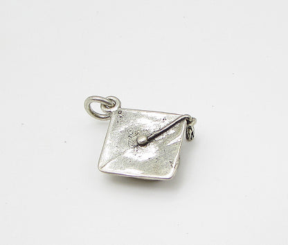 925 Sterling Silver  Vintage Graduation Cap Charm Pendant  PT1861