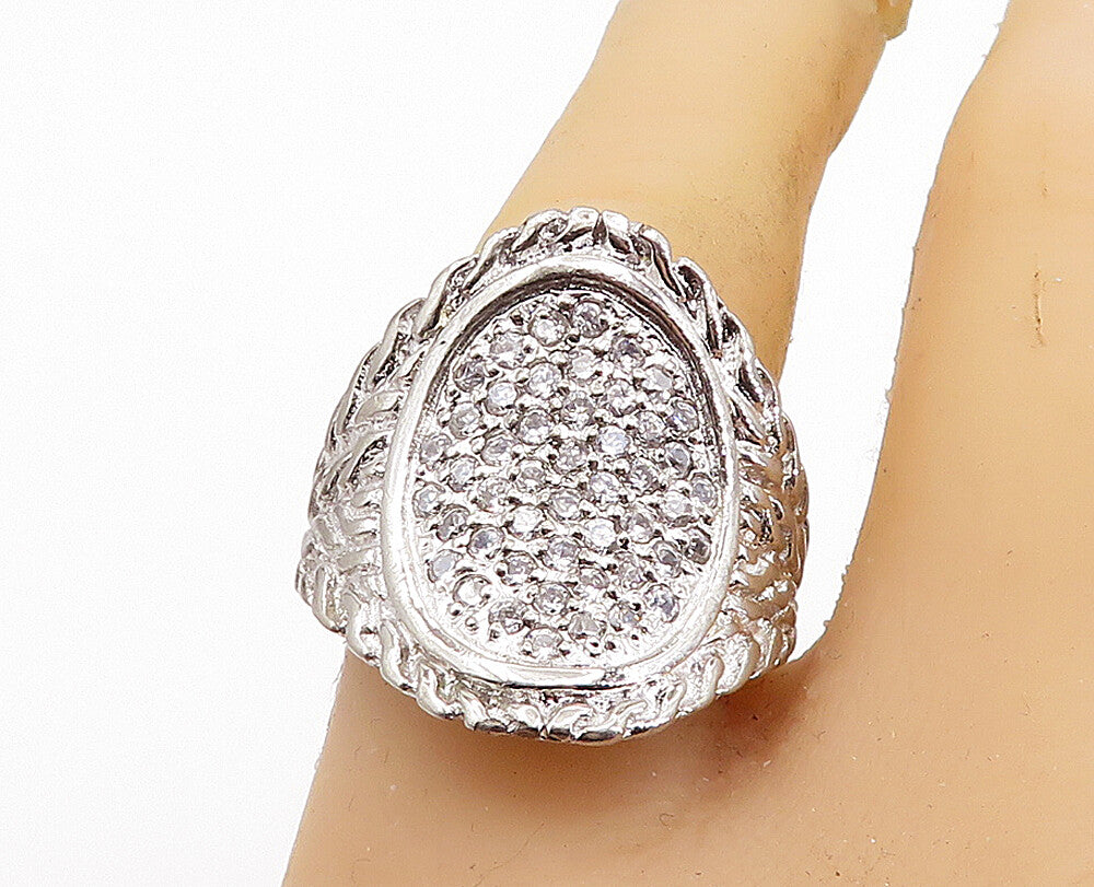 925 Silver  Vintage Cubic Zirconia Encrusted Cocktail Ring Sz 8.5  RG7159