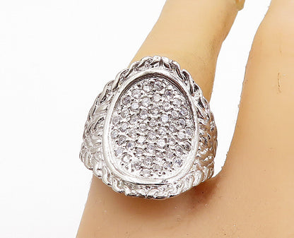 925 Silver  Vintage Cubic Zirconia Encrusted Cocktail Ring Sz 8.5  RG7159