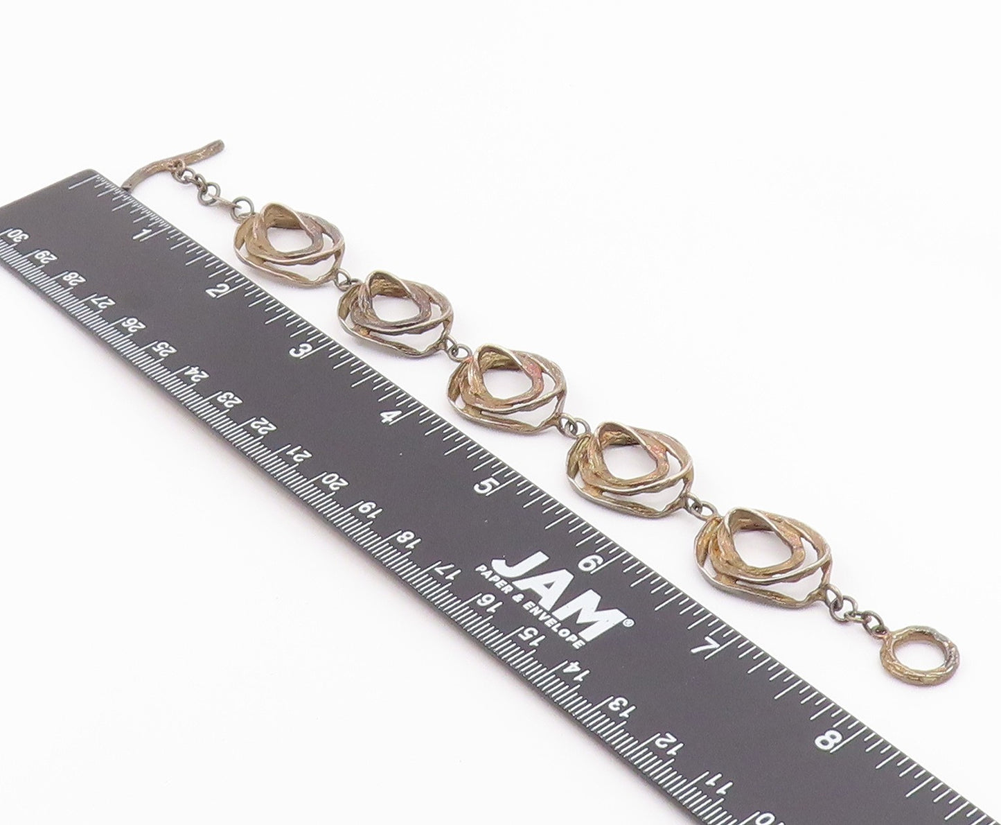 925 Sterling Silver Vintage Bracelet Brutalist Concentric Nest Loop Link BT12199