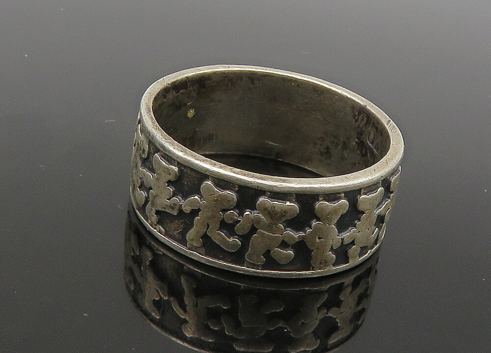 MEXICO 925 Silver  Vintage Oxidized Teddy Bears Band Ring Sz 7.5  RG21940
