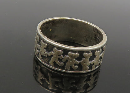 MEXICO 925 Silver  Vintage Oxidized Teddy Bears Band Ring Sz 7.5  RG21940