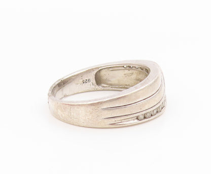 925 Sterling Silver Vintage Ring Round CZ Wavy Channel Set Band  Sz 10  RG34543