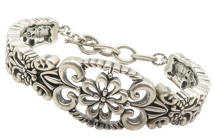 CAROLYN POLLACK RELIOS 925 Sterling Silver Vintage Floral Chain Bracelet  BT5561