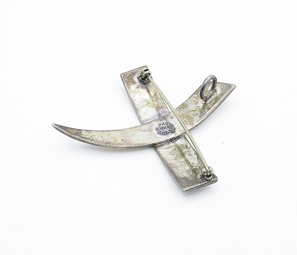 MEXICO 925 Sterling Silver  Vintage Dark Tone Smooth Cross Brooch Pin  BP1438