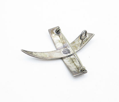 MEXICO 925 Sterling Silver  Vintage Dark Tone Smooth Cross Brooch Pin  BP1438