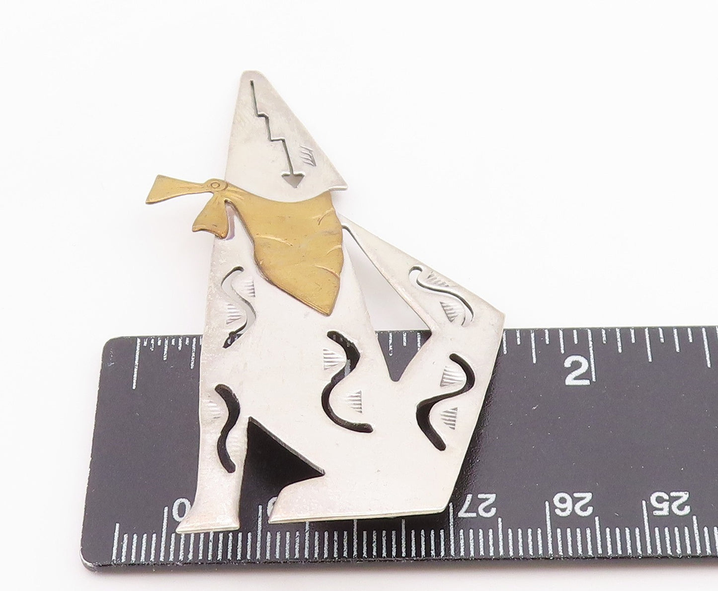 SOUTHWESTERN 925 Sterling Silver Vintage Two Tone Howling Wolf Brooch Pin BP8309
