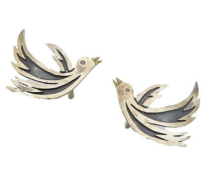 APL MEXICO 925 Silver  Vintage Oxidized Bird Motif Non Pierce Earrings  EG4681