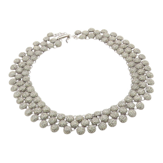 925 Sterling Silver Vintage Heavy Round Marcasite Collar Necklace NE3807