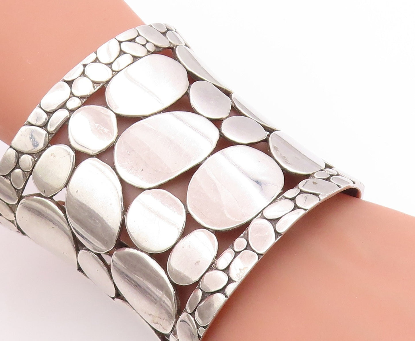 925 Sterling Silver Vintage Bracelet JOHN HARDY Pebble Rare Heavy Cuff  BT11904