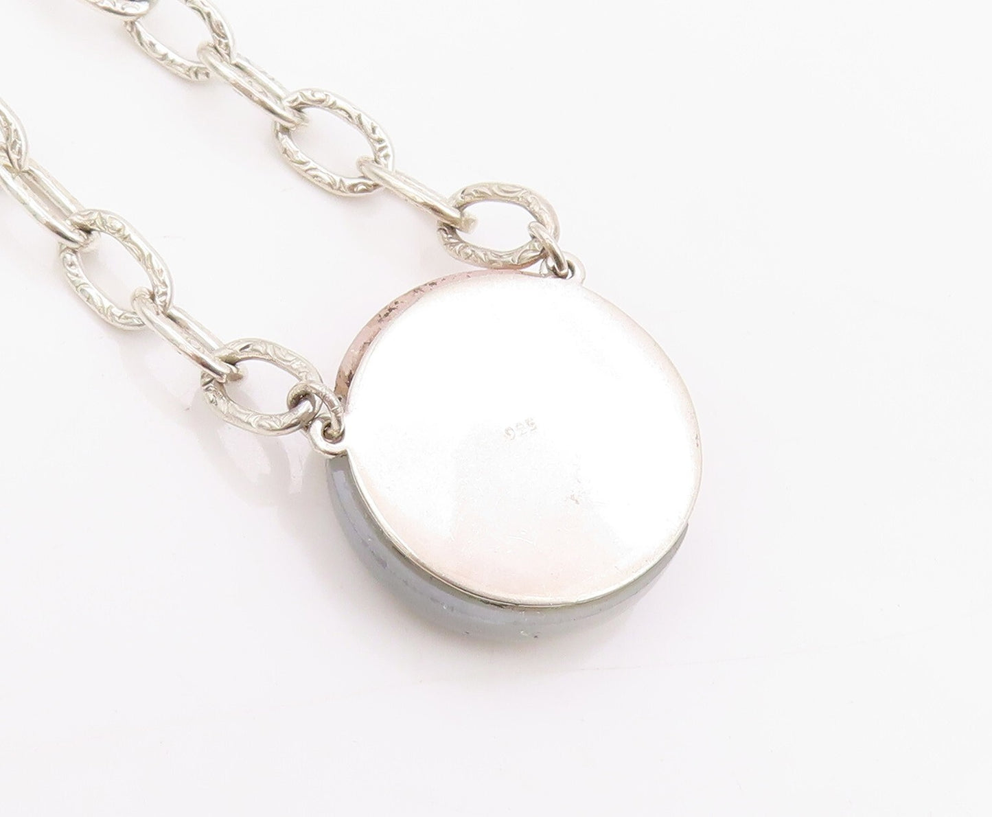 925 Sterling Silver Vintage Necklace Designer Gemstone Inlay Yin Yan  NE4453