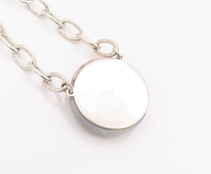 925 Sterling Silver Vintage Necklace Designer Gemstone Inlay Yin Yan  NE4453