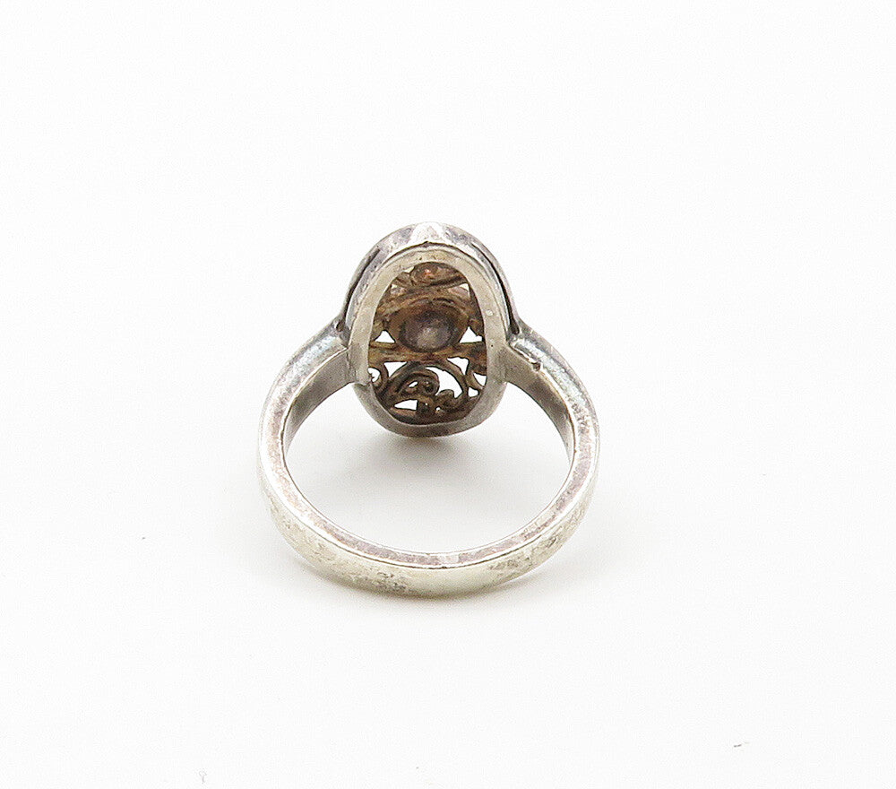 925 Sterling Silver  Vintage Golden Pearl Swirl Vine Band Ring Sz 7  RG15508