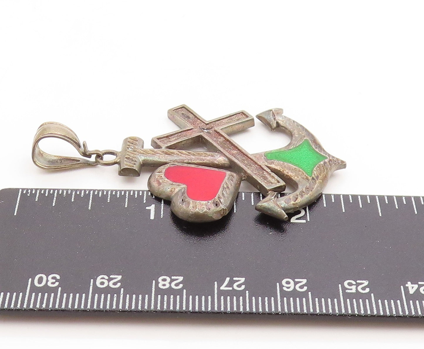925 Sterling Silver Vintage Pendant Faith Hope Charity Theological Charm PT25098