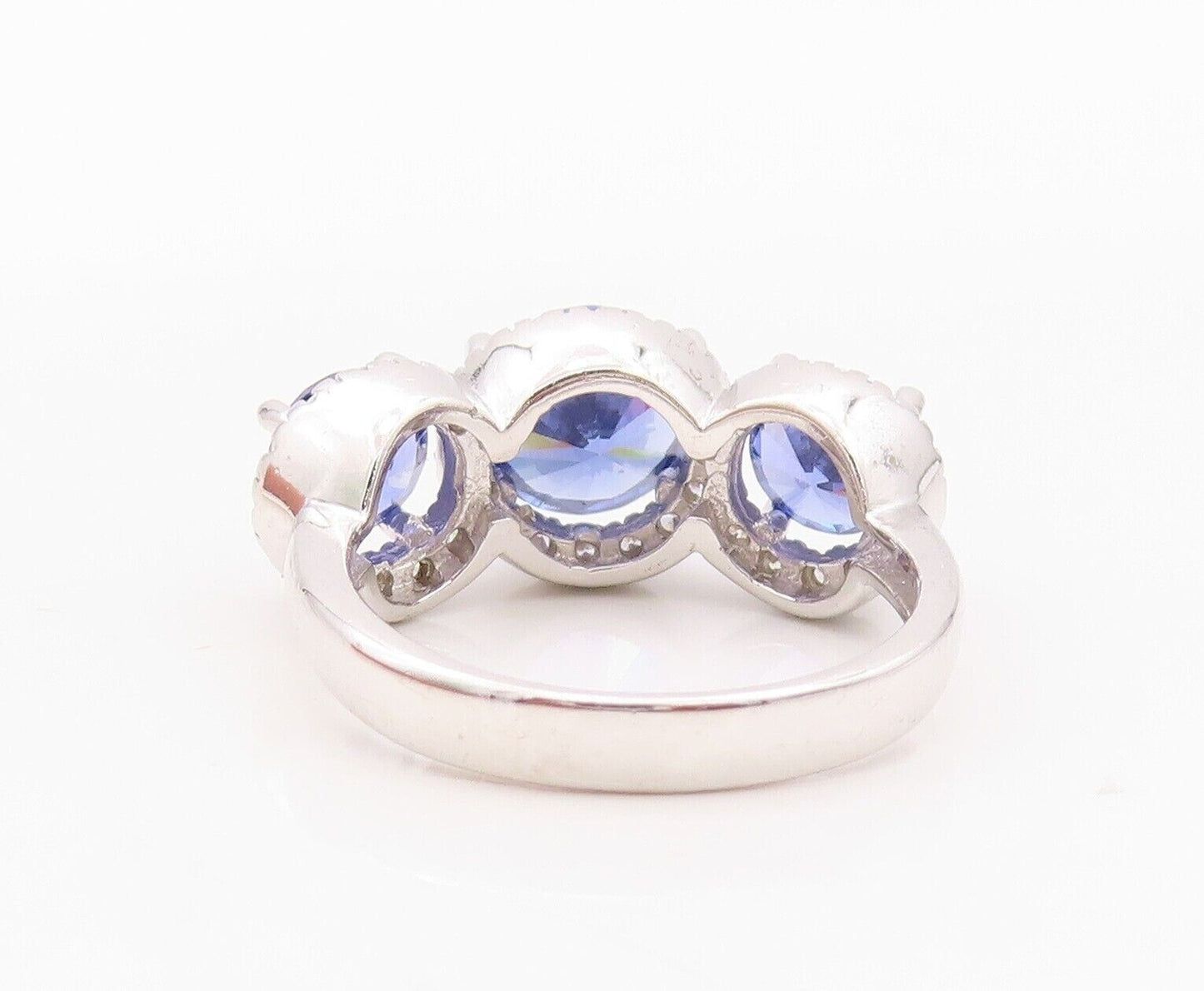 925 Sterling Silver Vintage Ring Round Sapphire Halo CZ Rings  Sz 7  RG29982