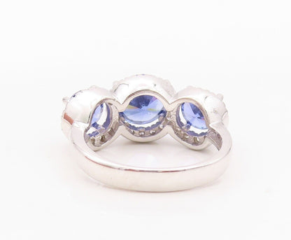 925 Sterling Silver Vintage Ring Round Sapphire Halo CZ Rings  Sz 7  RG29982