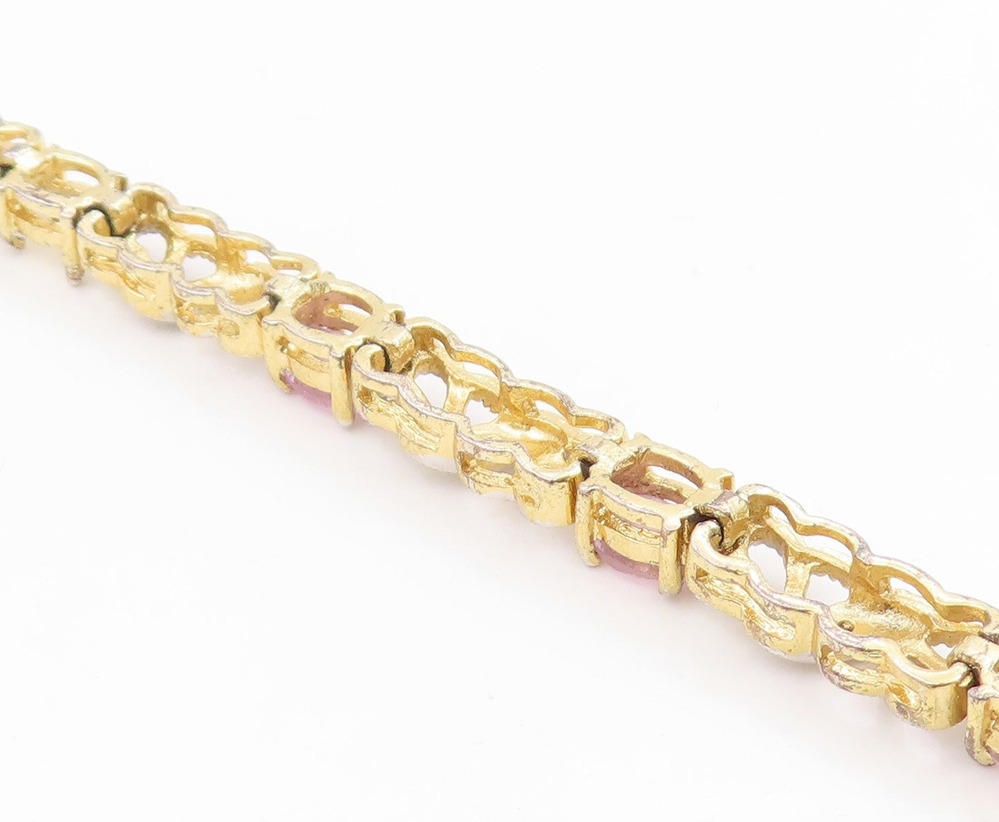 925 Sterling Silver Vintage Bracelet Gold Plated Elegant Amethyst Link  BT12007